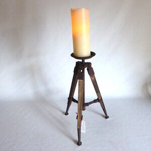 NEW 16” SHABBY CHIC VINTAGE RUST & OLD WOOD TRIPOD CANDLE HOLDER STAND